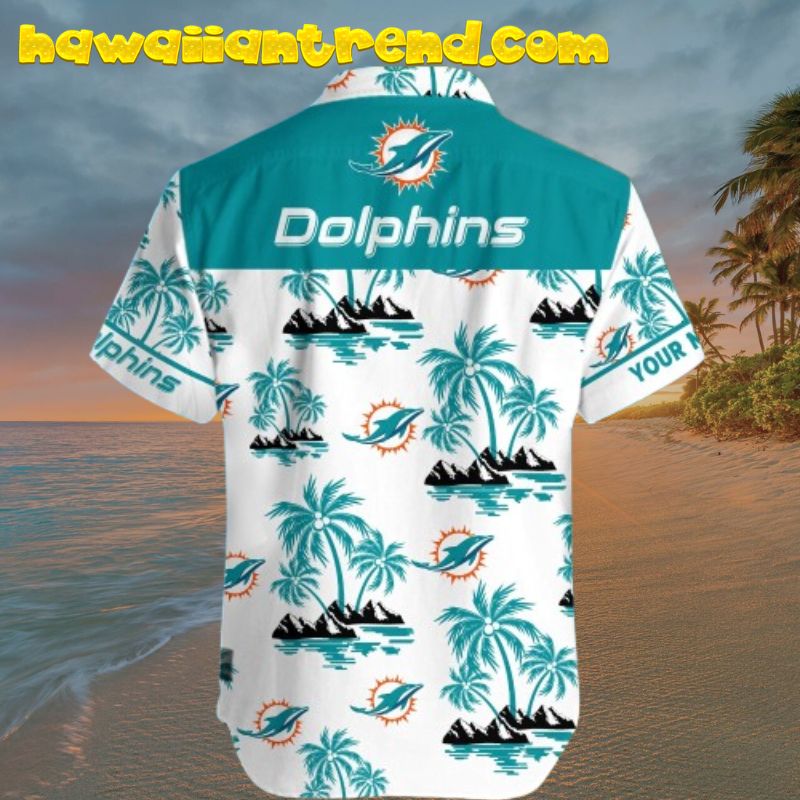 Custom Name NFL Miami Dolphins Palm Tree Island Tropical Hawaiian Shirt