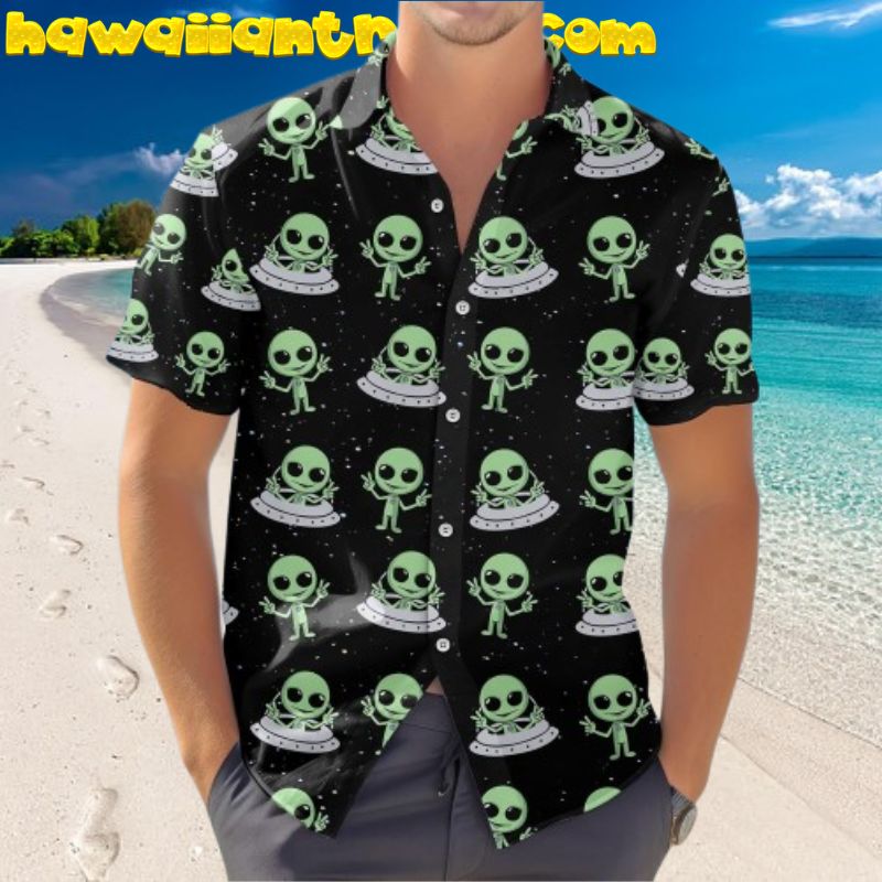 Classic UFO Rocket Patterned Aloha Hawaiian Shirt