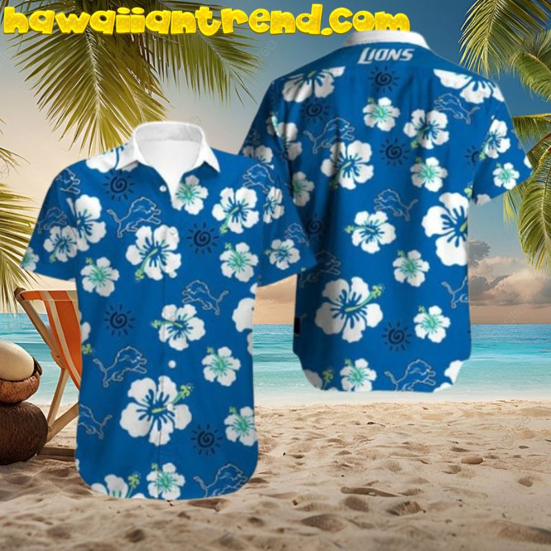 Detroit Lions Hibicus And The Sun Hawaiian Shirt