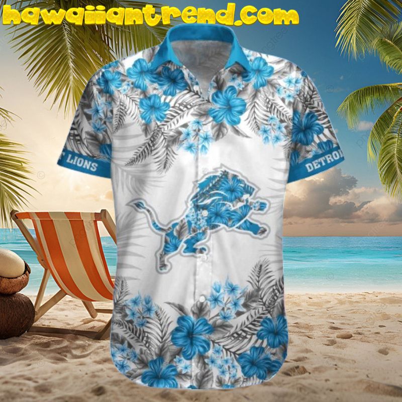 Detroit Lions Icon Floral Hawaiian Shirt And Shorts