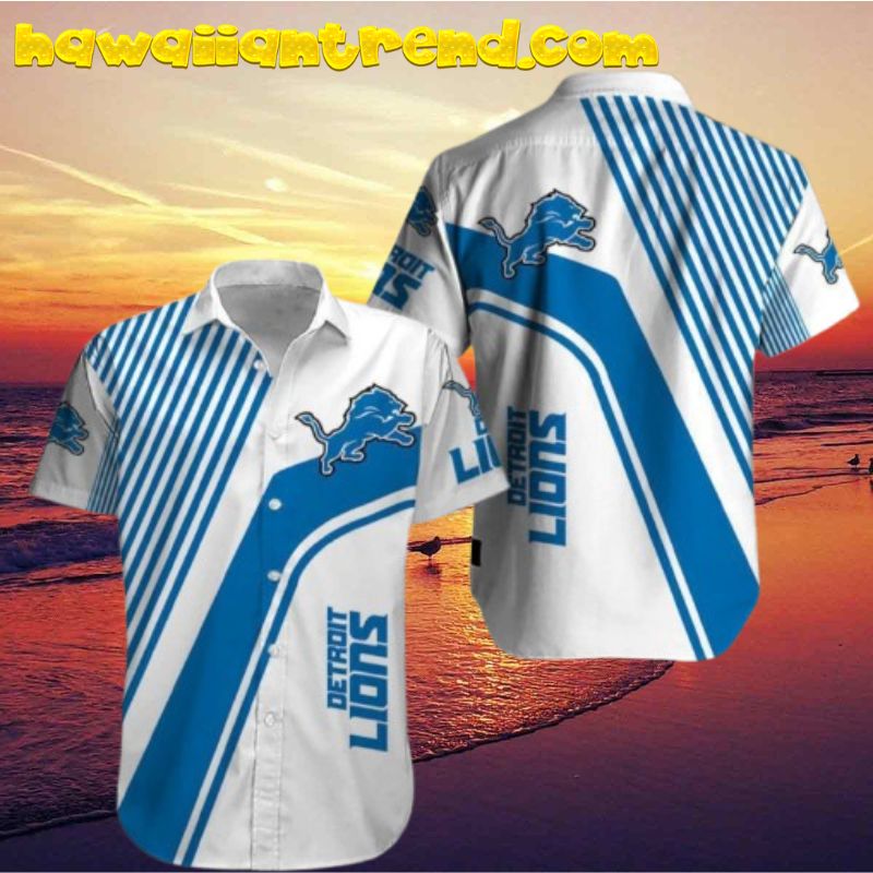 Detroit Lions Striped Blue And White Hawaiian Shirt