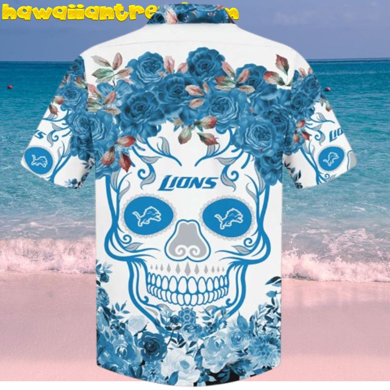 Detroit Lions Sugar Skull Rose Flower NFL Hawaiian Shirt