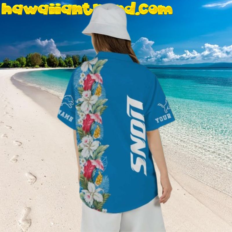 Detroit Lions Tropical Floral Island Half Hawaiian Shirt