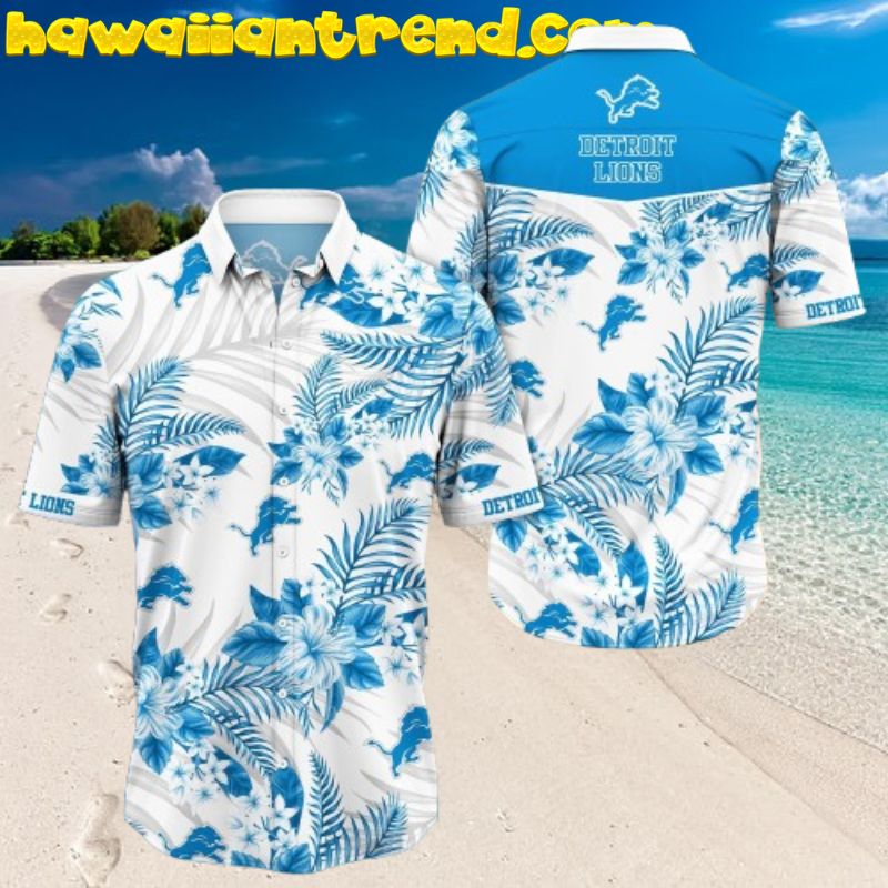 Detroit Lions White Theme Tropical Floral Hawaiian Shirt