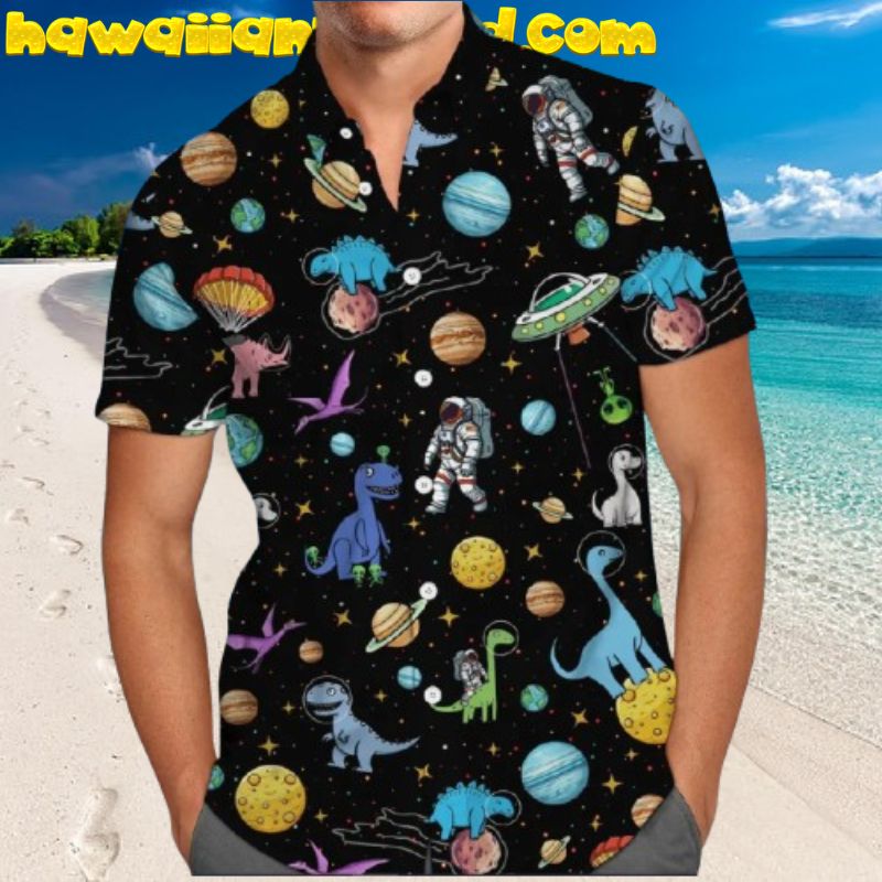 Dinosaur Astronaut And Alien Explore The Galaxy Hawaiian Shirt