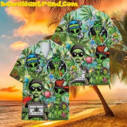 Funny Green Marijuana Alien Smoking Hawaiian Shirt For Men