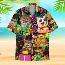 Funny Pride Rainbow Cats Aloha Hawaiian Shirt