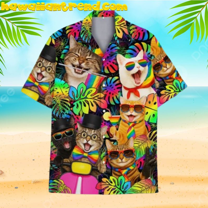 Funny Pride Rainbow Cats Aloha Hawaiian Shirt