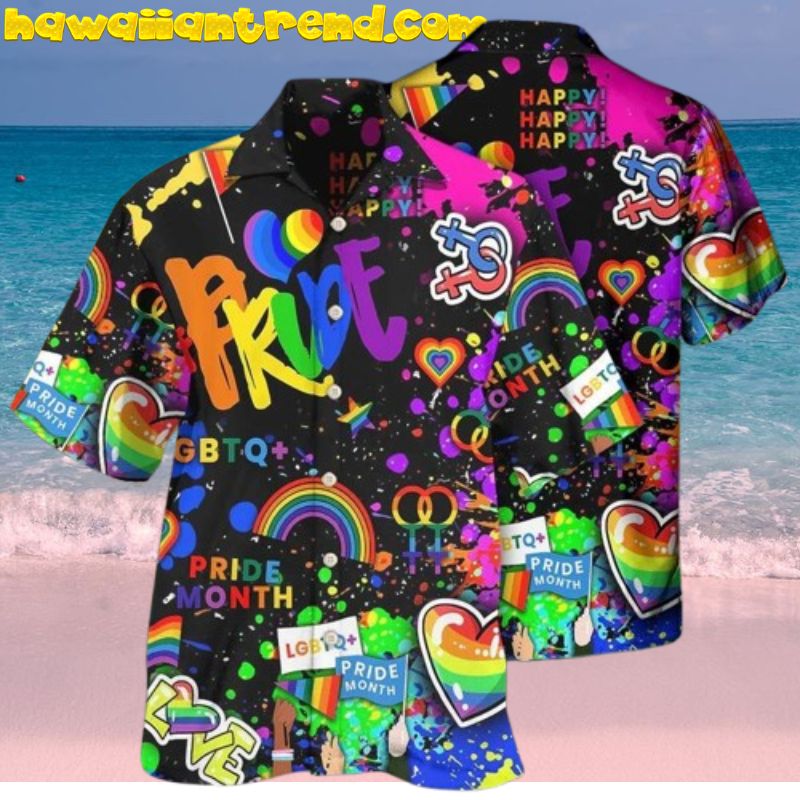 LGBT Pride Mix Color Heart Rainbow Aloha Hawaiian Shirt For Summer
