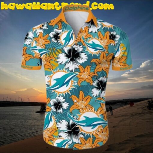 Miami Dolphins Black Yellow Hibicus Flower Summer Hawaiian Shirt
