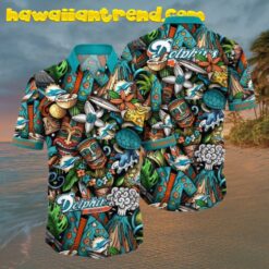 Miami Dolphins Tiki Face Tropical Pattern Hawaiian Shirt