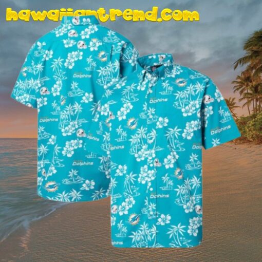 Miami Dolphins Tropical Coconut Island Light Blue Hawaiian Shirt