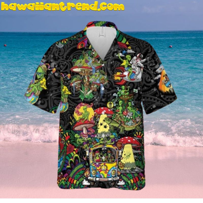 Mushroom UFO Alien On The Galaxy Hawaiian Shirt