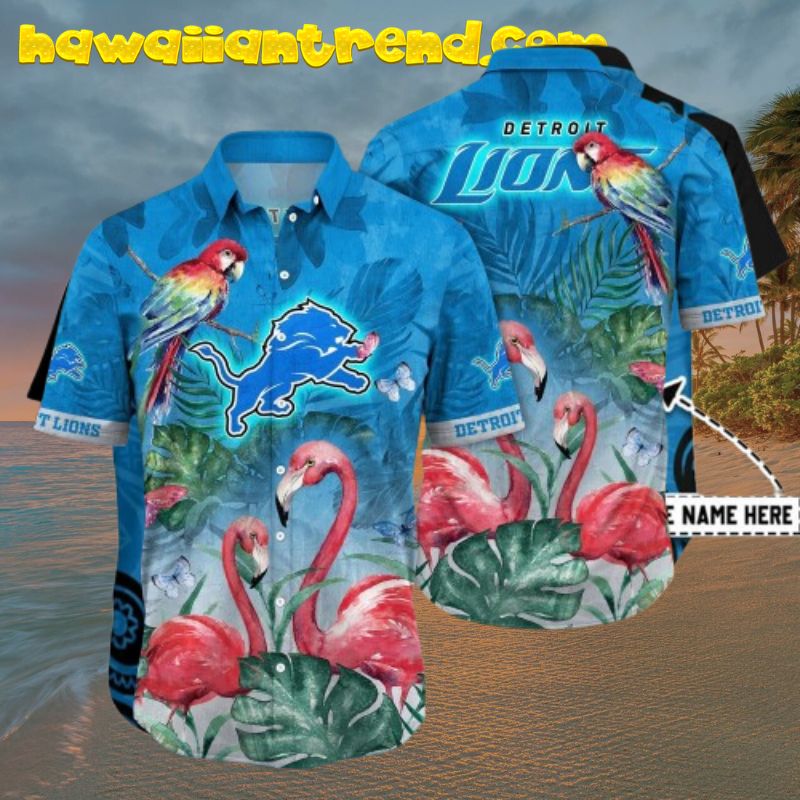 NFL Detroit Lions Flamingo and Parrot Aloha Hawaiian Shirt
