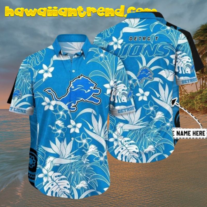 Nfl Detroit Lions Tropical Flower Leafs Monstera Aloha Hawaiian Shirt