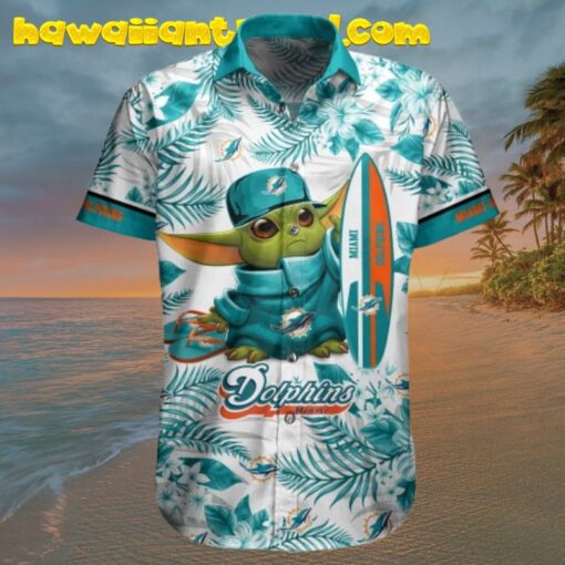 Nfl Miami Dolphins Baby Yoda Surfboard Hawaiian Shirt