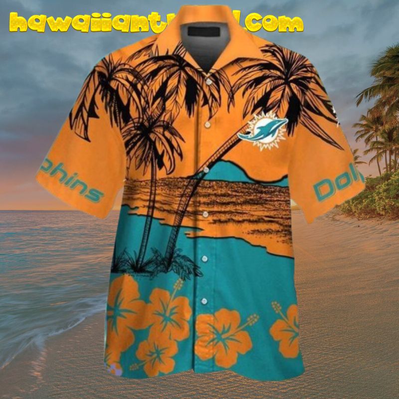 NFL Miami Dolphins Sunset On The Beach Coconut Island Hawaiian Shirt NFL Miami Dolphins Sunset On The Beach Coconut Island Hawaiian Shirt