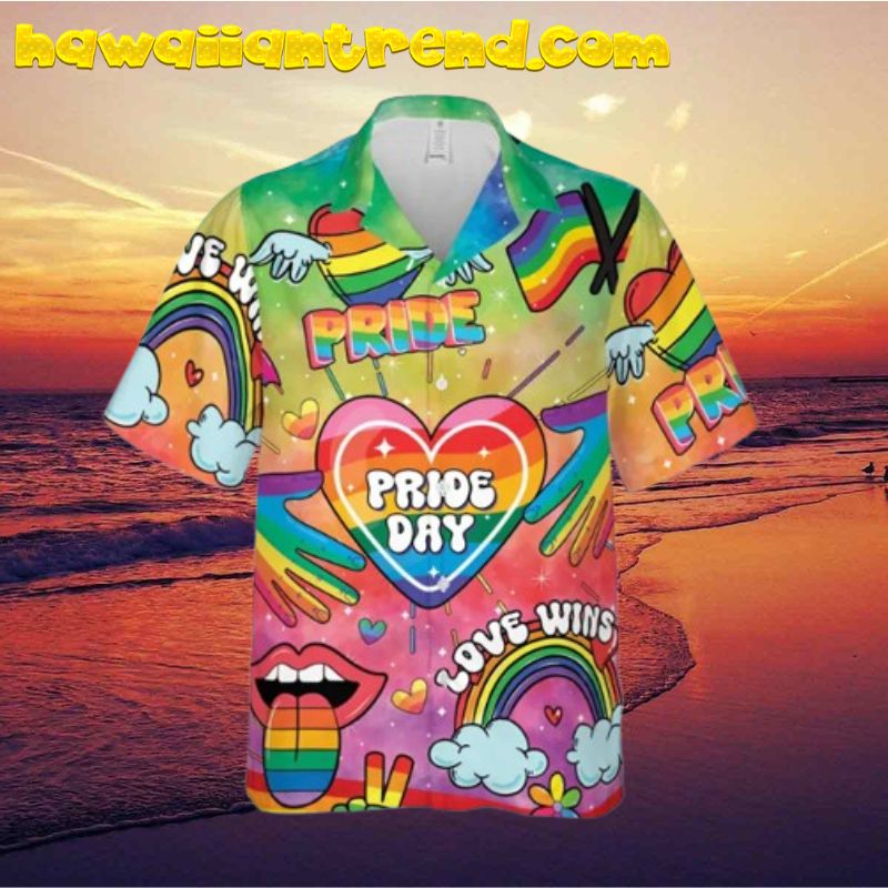 Pride Day Rainbow Heart Love Wins Hawaiian Shirt For Men Women