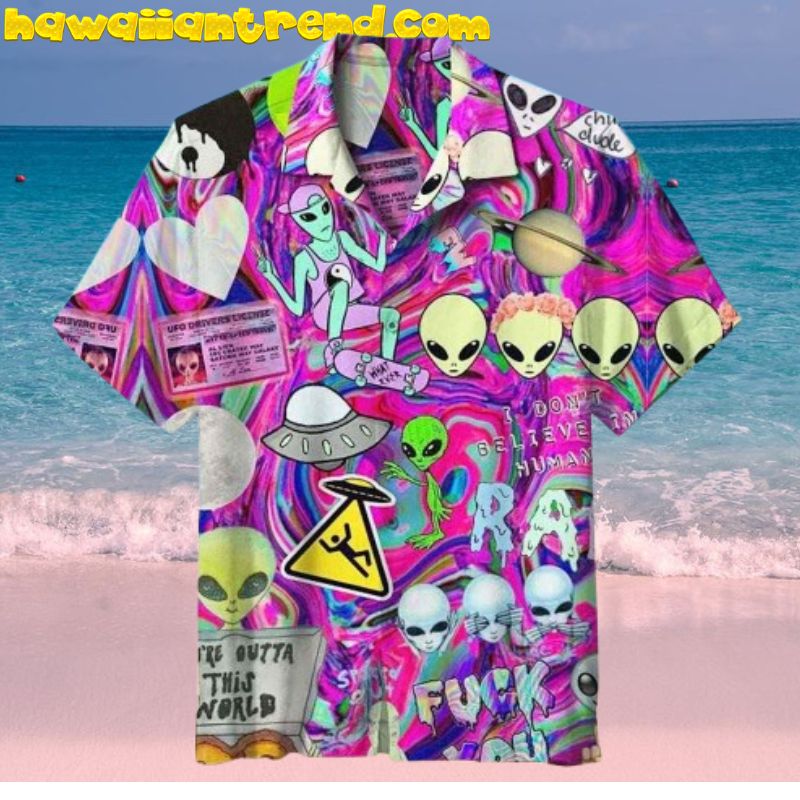 Psychedelic Art Alien Catch Humen Funny Hawaiian Shirt