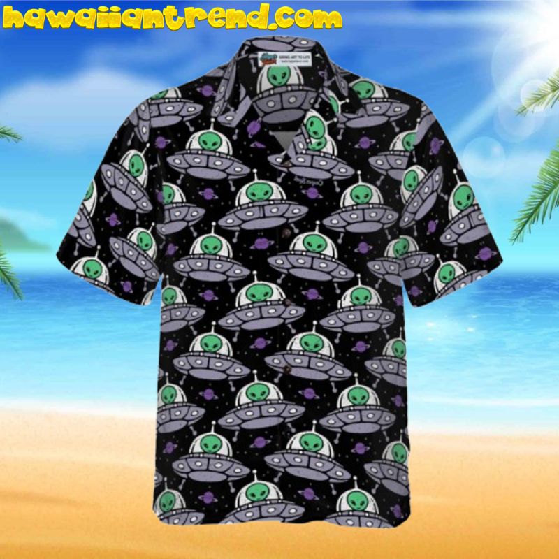 Retro Alien On Space Ship UFO Hawaiian Shirt