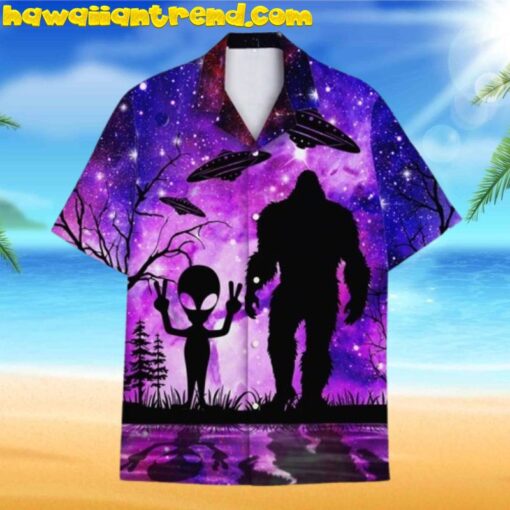 Retro Galaxy UFO Alien Bigfoot Hawaiian Shirt For Men