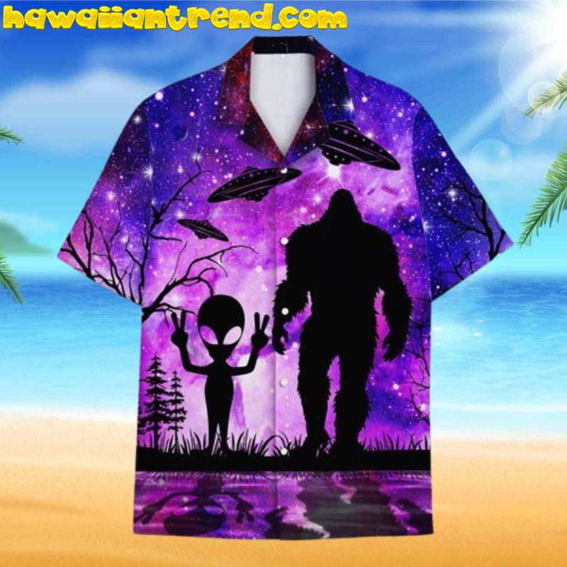 The Cat Meets UFO Retro Vintage Style Hawaiian Shirt