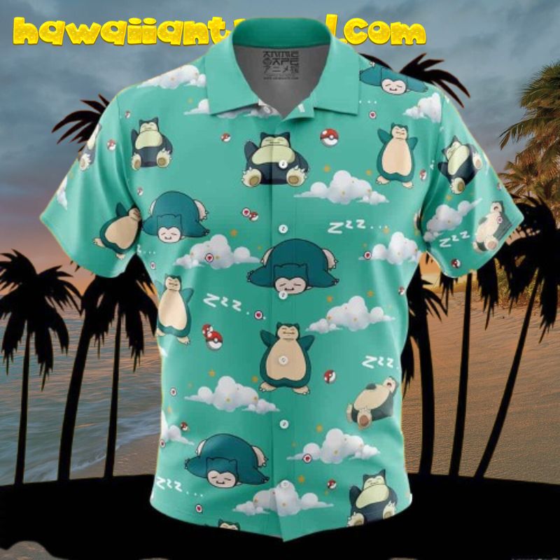 Snorlax Sleeping Zzz Summer Vacation Button Up Hawaiian Shirt