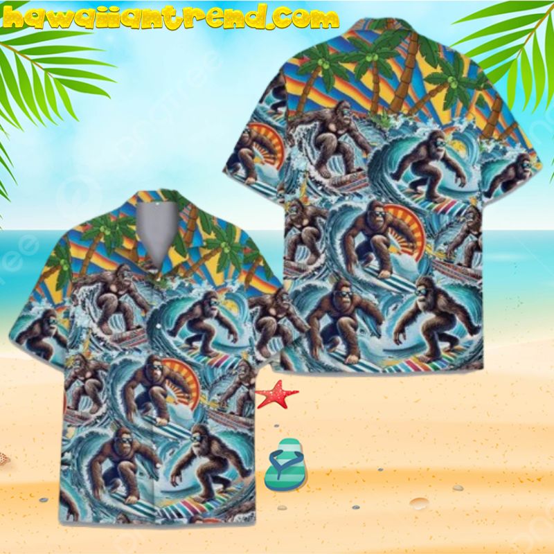 Tropical Cool Bigfoot Surfing Aloha Hawaiian Shirt