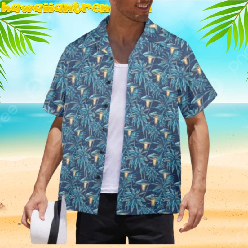 The Cat Meets UFO Retro Vintage Style Hawaiian Shirt