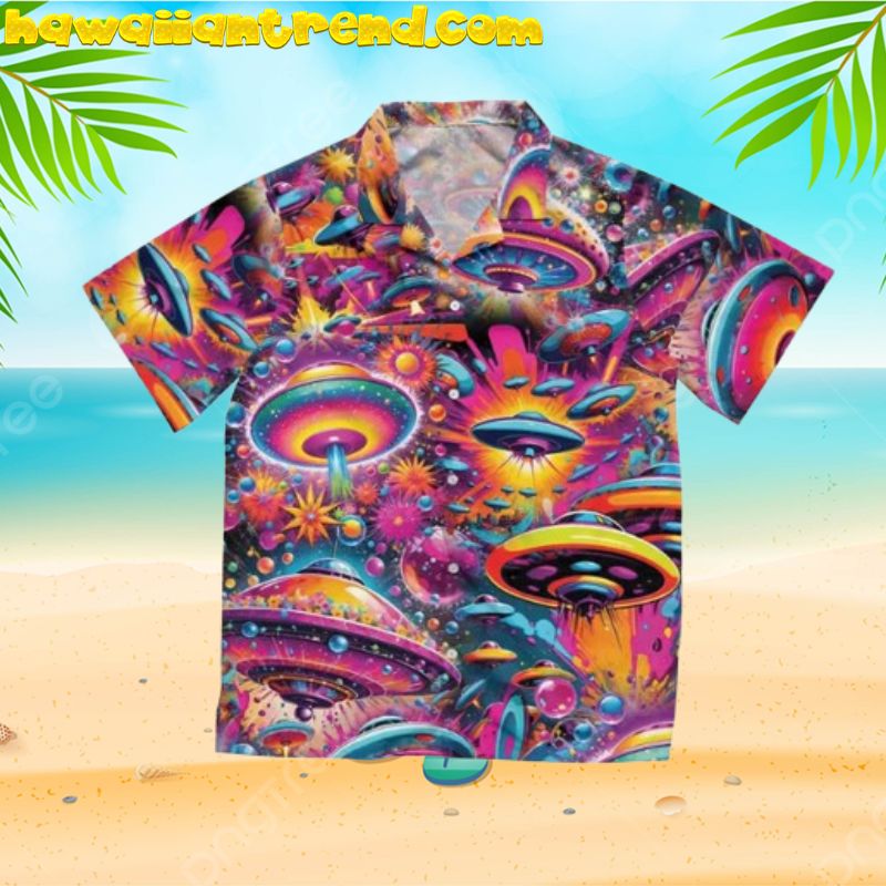 UFO Aliens Colorful Spaceship Designs Hawaiian Shirt