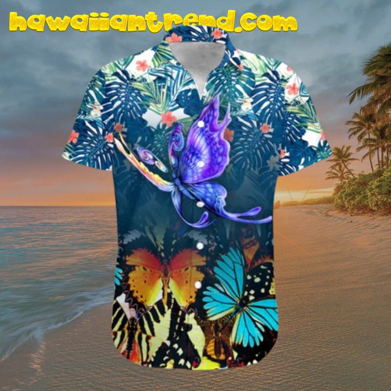 3D Butterfly Tropical Monstera Summer Hawaii Shirt