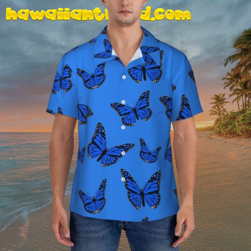 Blue Butterflies Tropical Mens Hawaiian Shirts