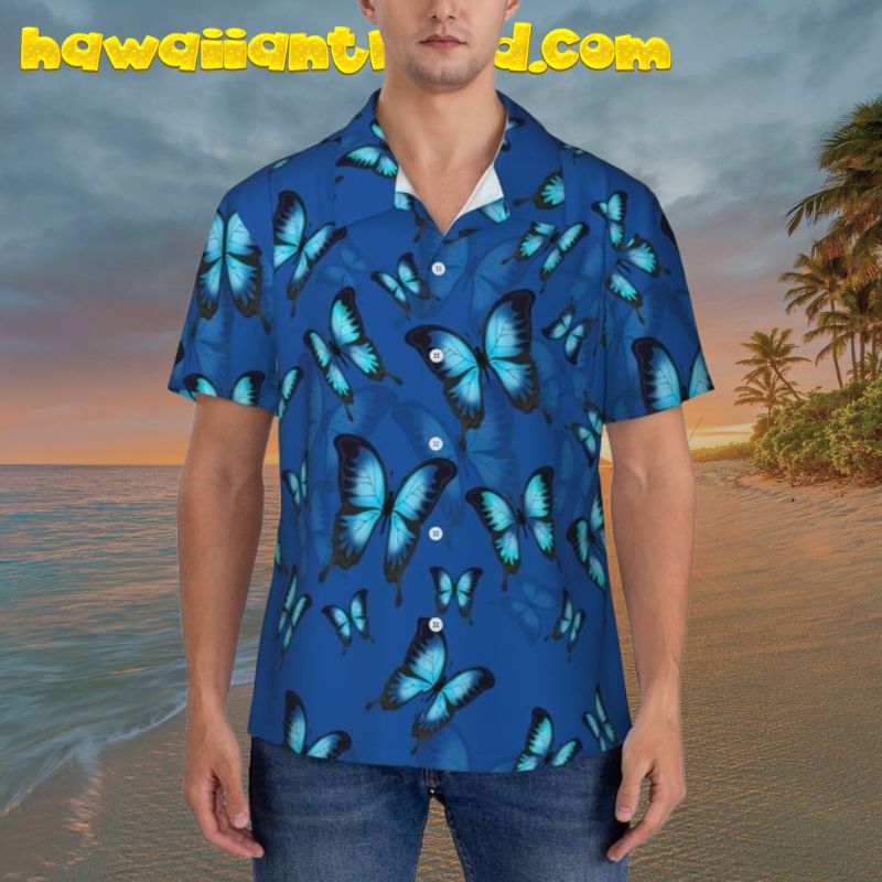 Blue Butterfly Fade Light Men Hawaiian Shirt