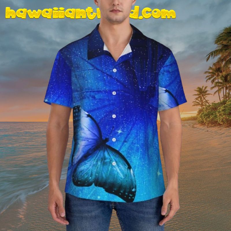 Blue Butterfly Galaxy Night Hawaiian Shirts