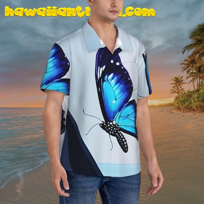Blue Butterfly Men Classic Hawaiian Shirt