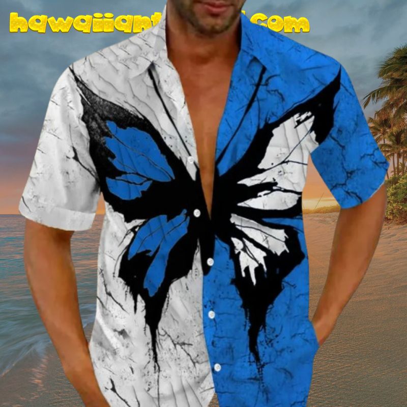 Butterfly Blue And White Vintage 80’s Aloha Hawaiian Shirt
