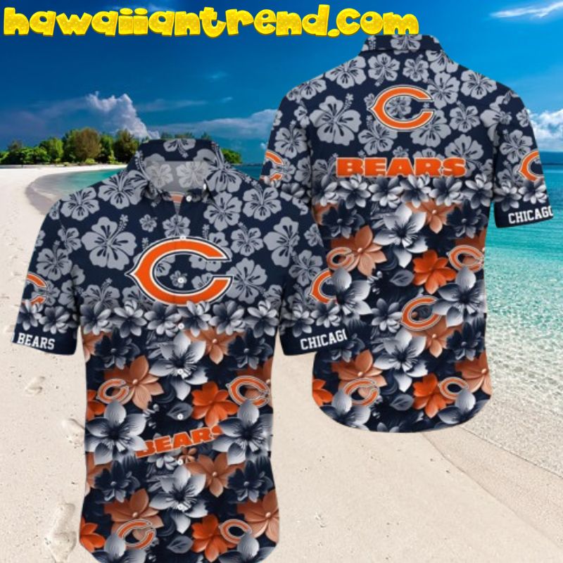 Chicago Bears Floral 3D Hibicus Aloha Hawaiian Shirt