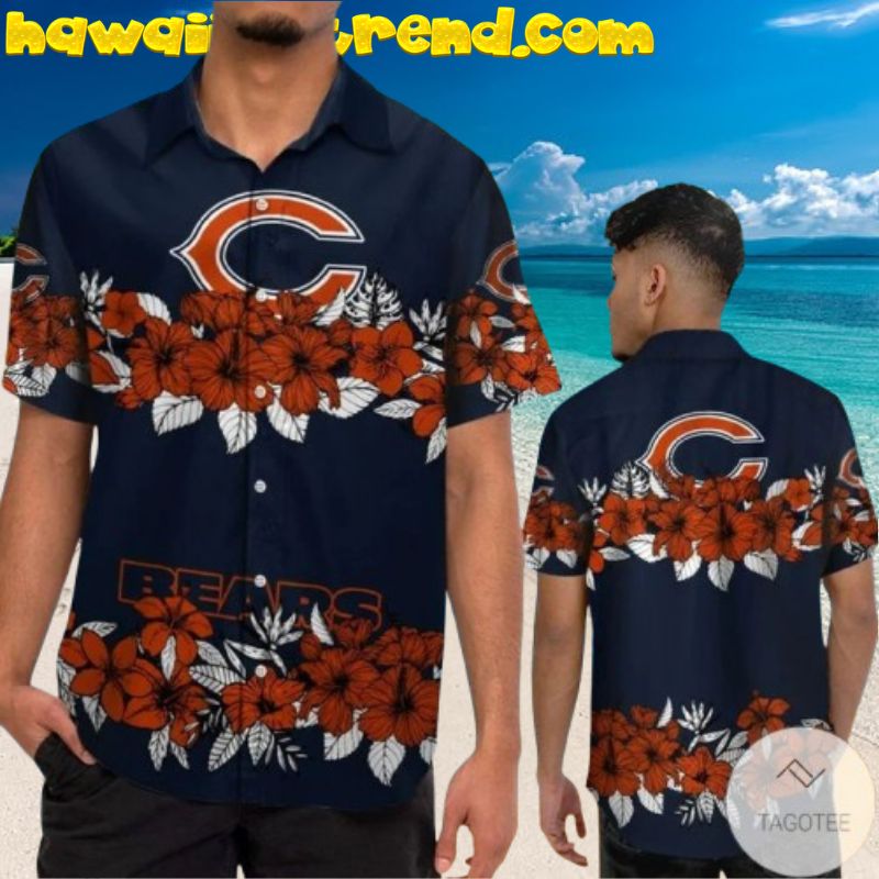 Chicago Bears Flower Pattern Blue Theme Hawaiian Shirt