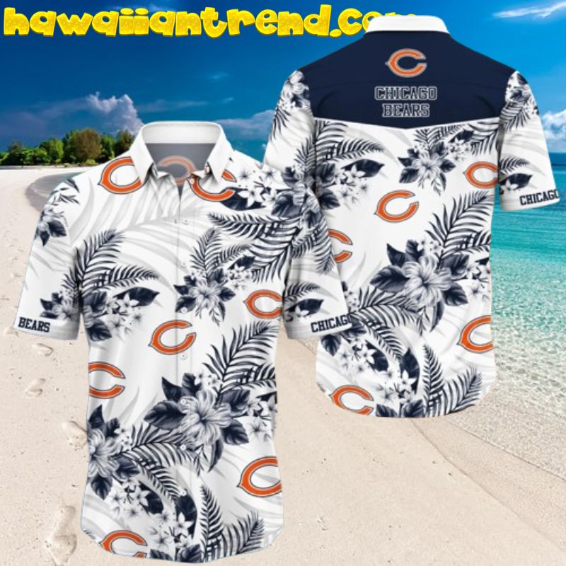 Chicago Bears Hibicus Flower White Theme Hawaiian Shirt
