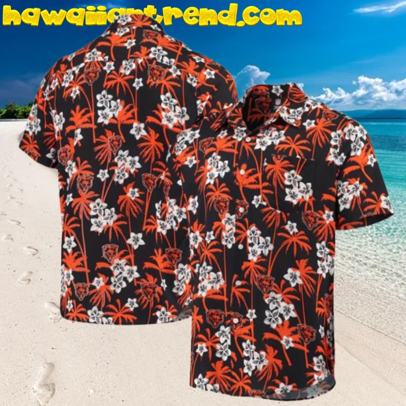 Chicago Bears Logo Tropical Palm And Floral Hawaiian Shirt