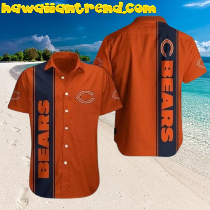 Chicago Bears NFL Bold Striped Team Logo Button-Up Hawaiian Shirt
