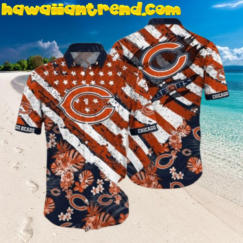 Chicago Bears NFL Floral American Flag Summer Beach Hawaiian Shirt