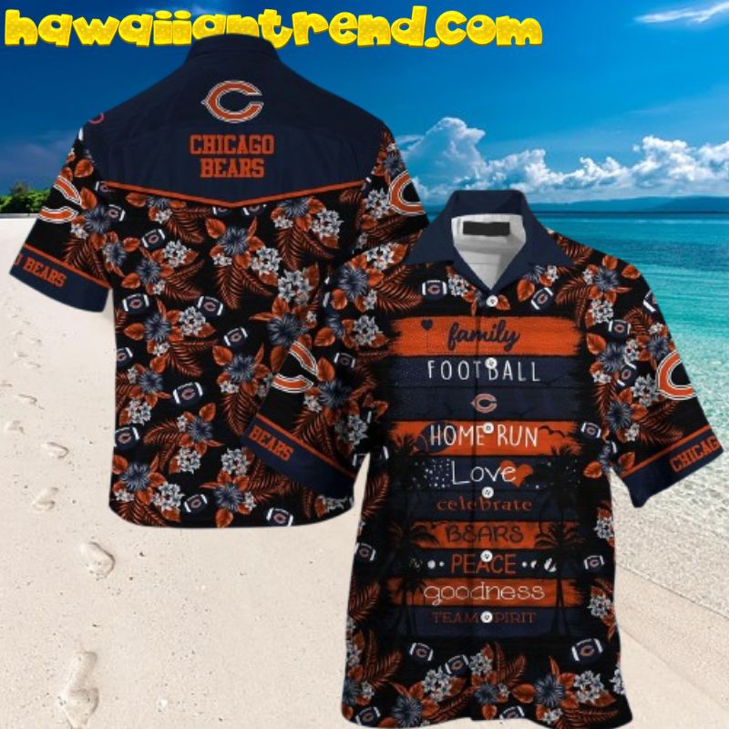 Chicago Bears NFL Flowers Seamless Quotes Hawaiian Shirt