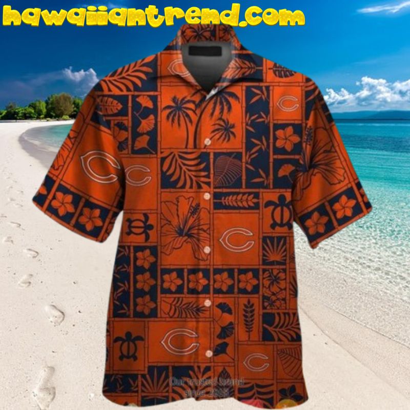 Chicago Bears NFL Hibicus Square Pattern Hawaiian Shirt