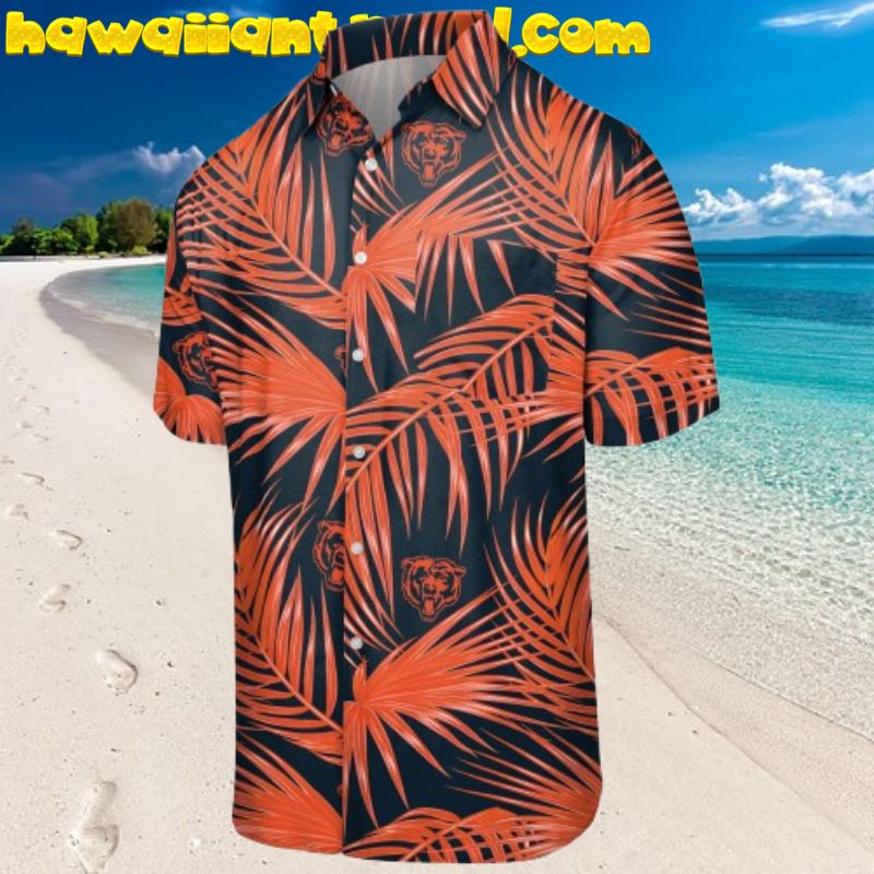 Chicago Bears NFL Palm Leaves Mens Hawaiian Button Up Shirt