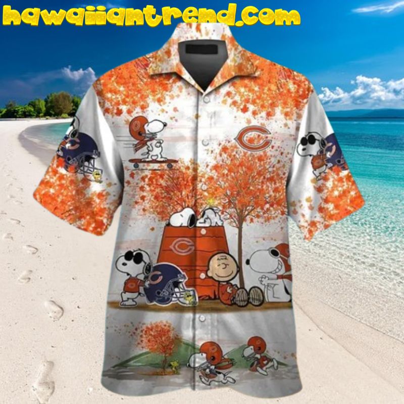Chicago Bears Snoopy And Charlie Autumn Tropical Hawaiian Shirt