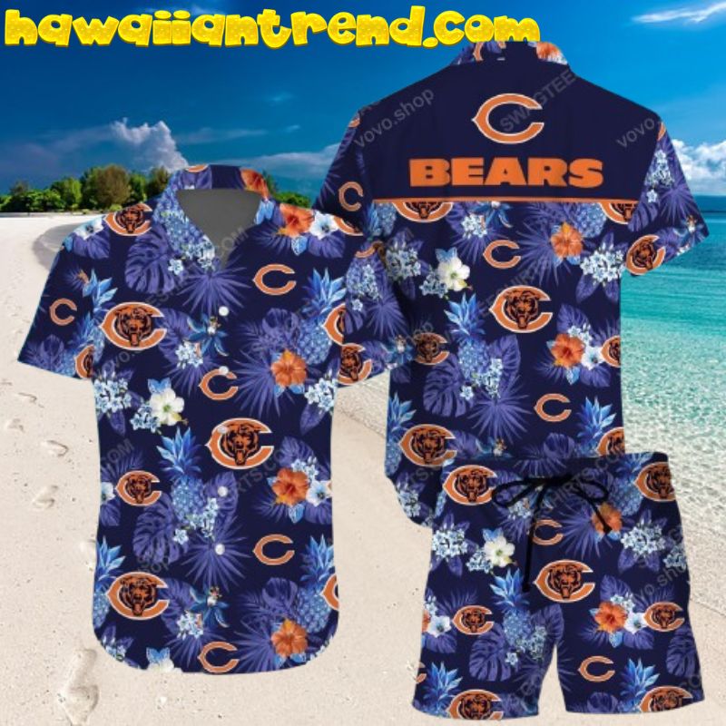 Chicago Bears Tropical Floral And Fruit Purple Hawaiian Shirt And Shorts