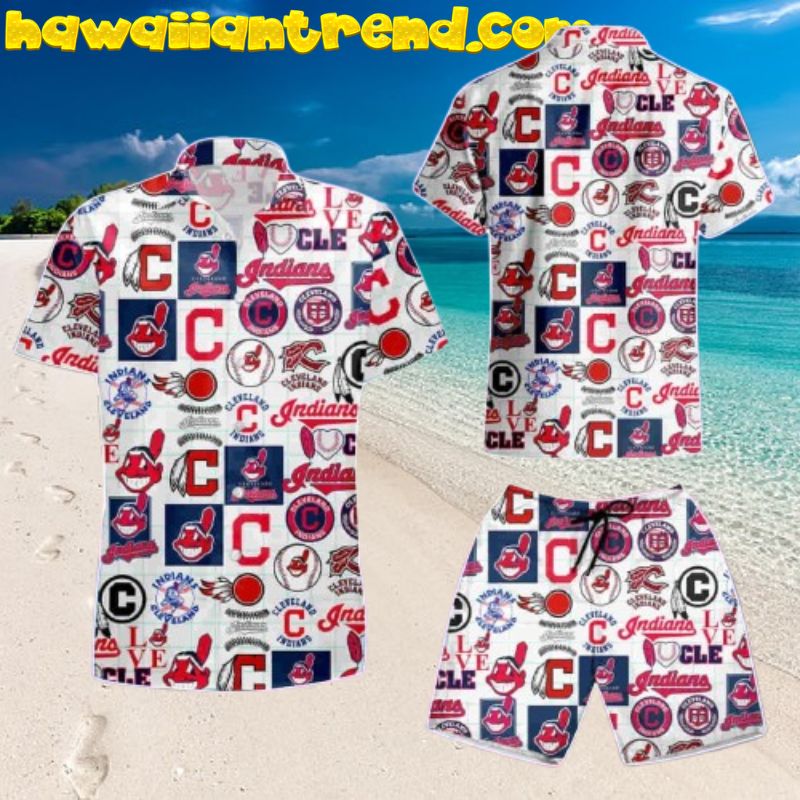 Cleveland Indians Feature Icon Logo Square Hawaiian Shirt And Short