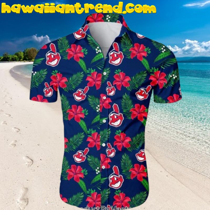 Cleveland Indians Tropical Flower Blue Theme Hawaiian Shirt