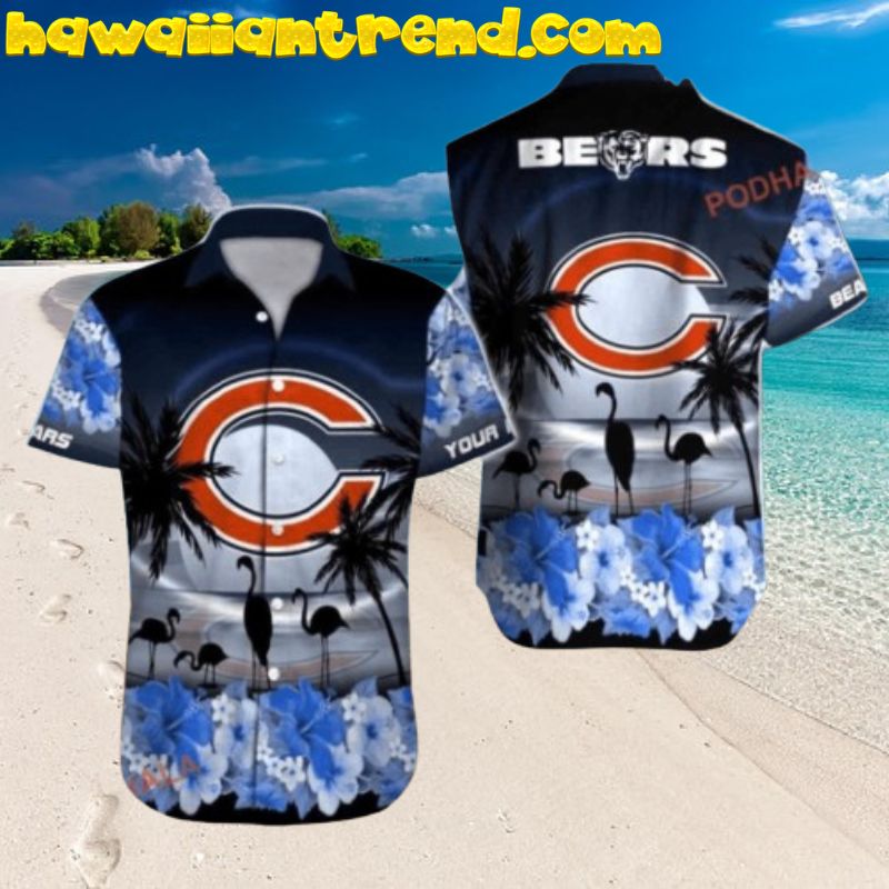 Custom Name NFL Chicago Bears Flamingo Hawaiian Shirt